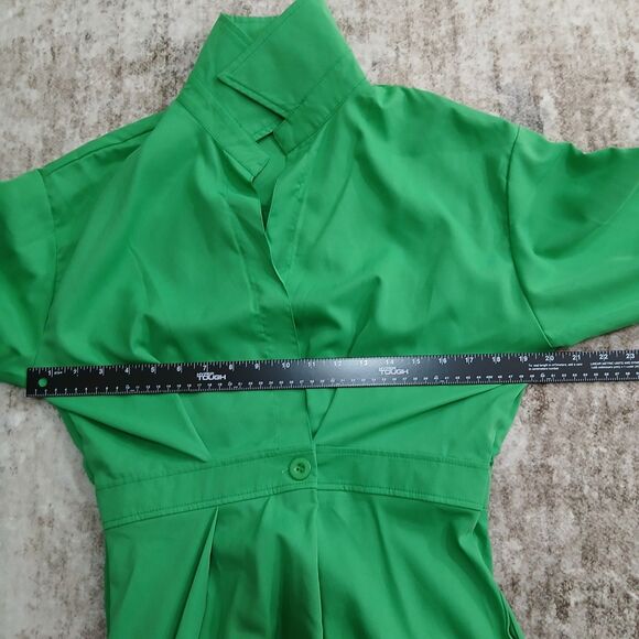 Women's Green Collared Shirt Dress Long Sleeve Midi Pleated Dress By UOOZEE - Picture 14 of 16